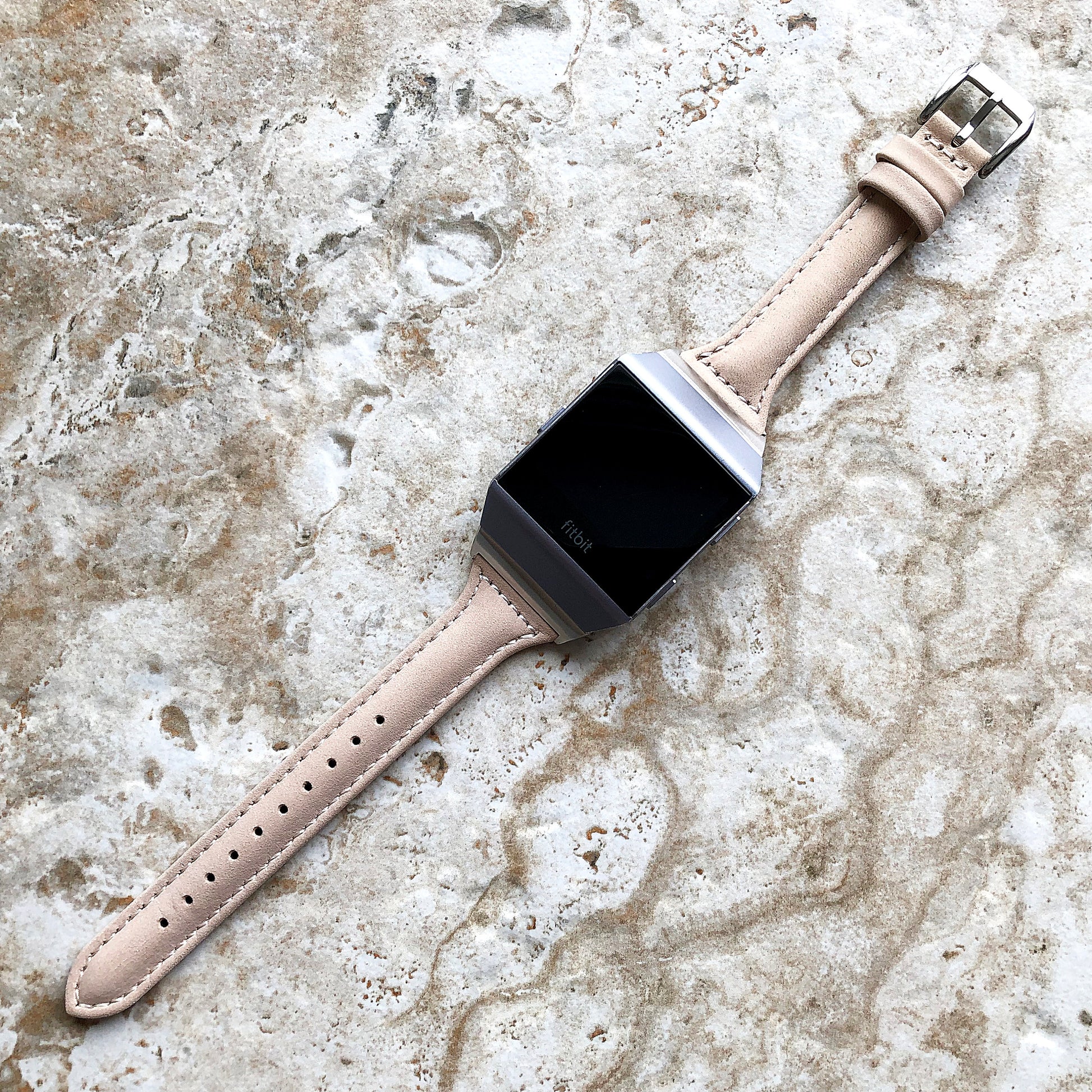 Fitbit Ionic Beige Modern Slim Elegant Soft Leather Band Strap Bracelet for Smartwatch Quick Release Adapters in Silver Rose Gold Black