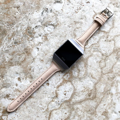 Fitbit Ionic Beige Modern Slim Elegant Soft Leather Band Strap Bracelet for Smartwatch Quick Release Adapters in Silver Rose Gold Black