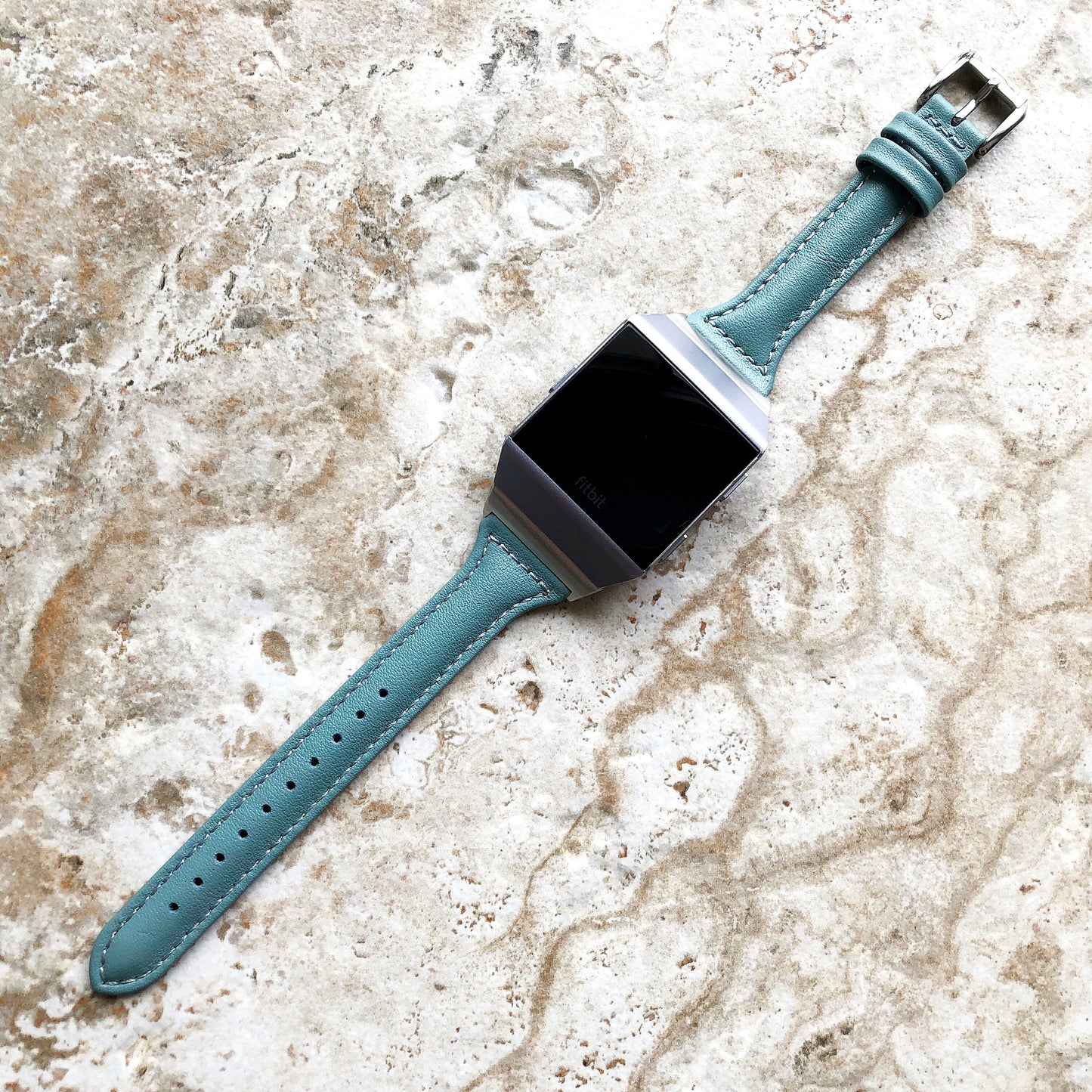 Fitbit Ionic Light Blue Color Slim Elegant Soft Leather Band Strap Bracelet for Smartwatch Quick Release Adapters in Silver Rose Gold Black