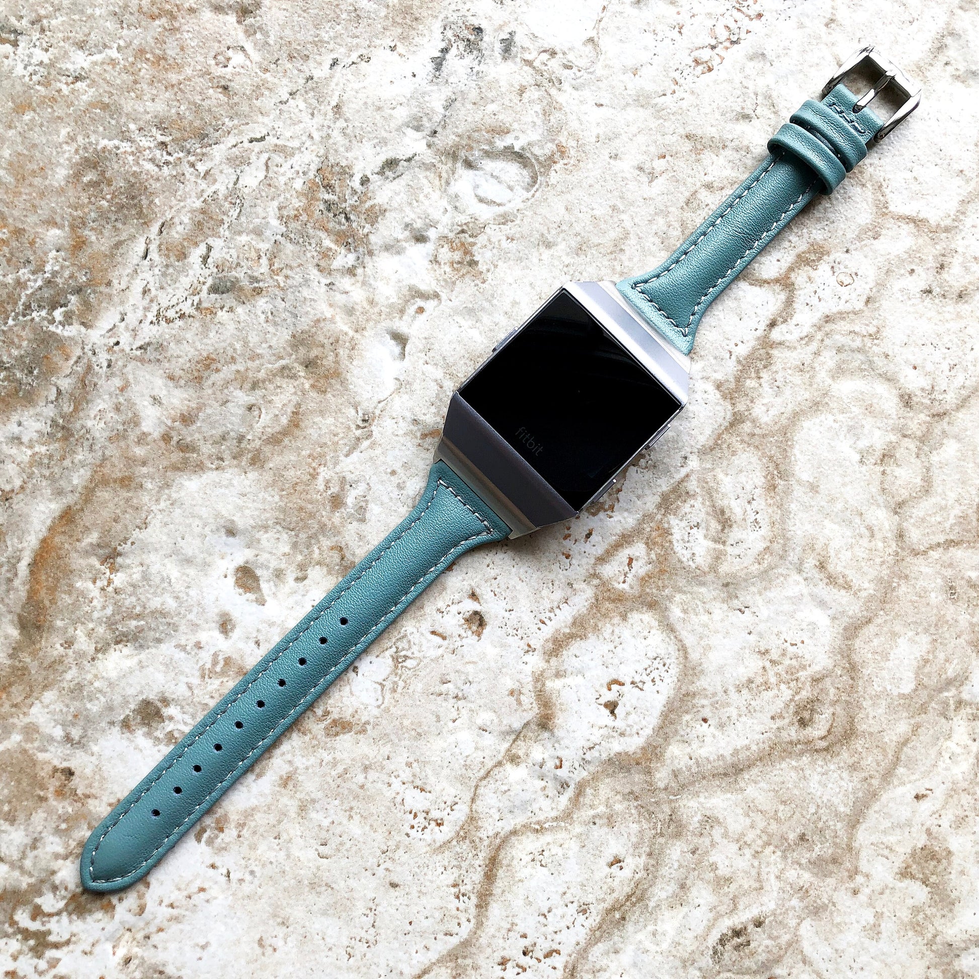 Fitbit Ionic Light Blue Color Slim Elegant Soft Leather Band Strap Bracelet for Smartwatch Quick Release Adapters in Silver Rose Gold Black
