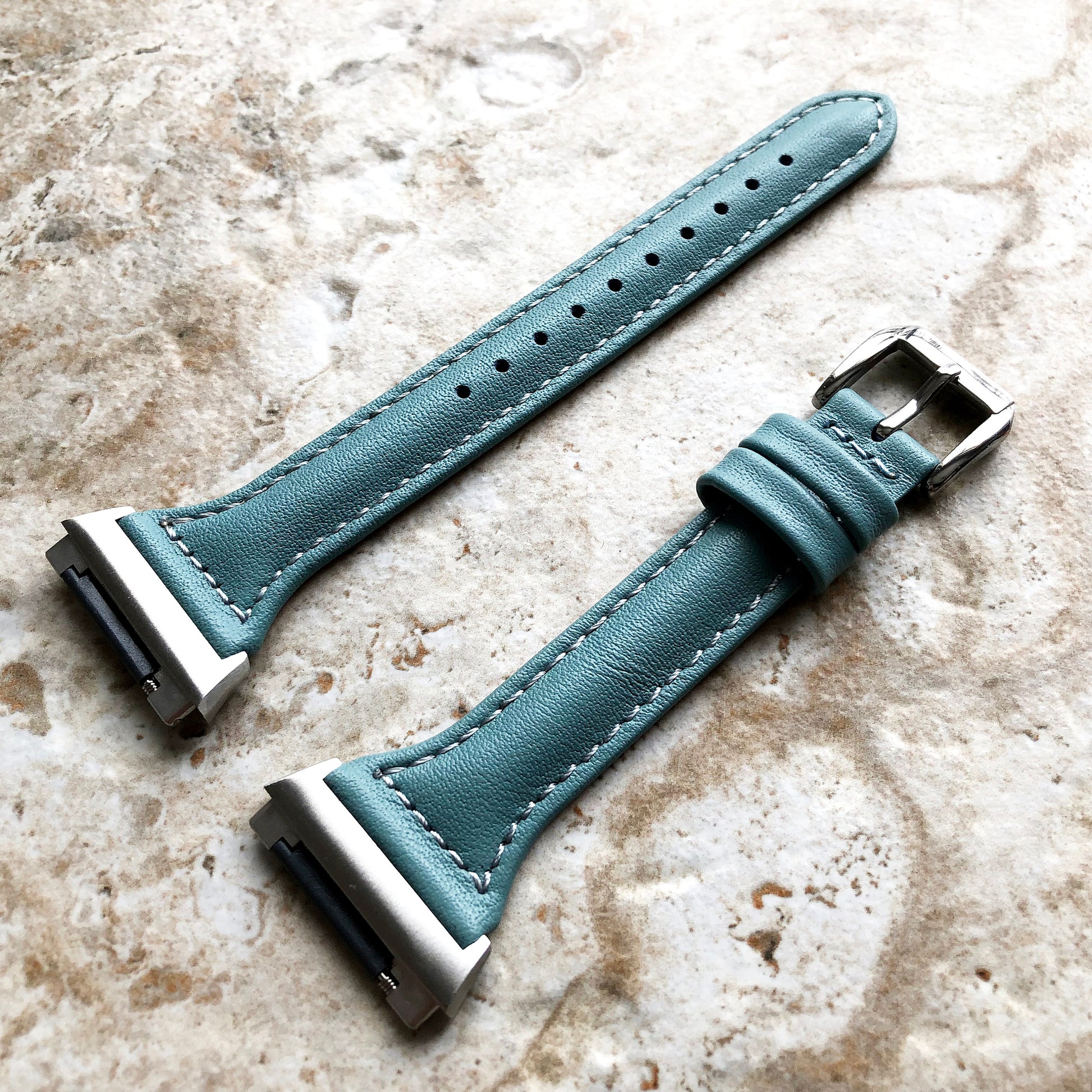 Fitbit Ionic Light Blue Color Slim Elegant Soft Leather Band Strap Bracelet for Smartwatch Quick Release Adapters in Silver Rose Gold Black
