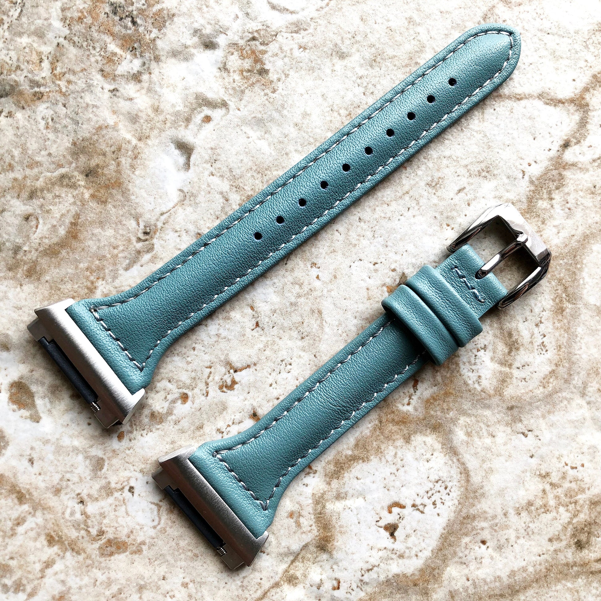 Fitbit Ionic Light Blue Color Slim Elegant Soft Leather Band Strap Bracelet for Smartwatch Quick Release Adapters in Silver Rose Gold Black