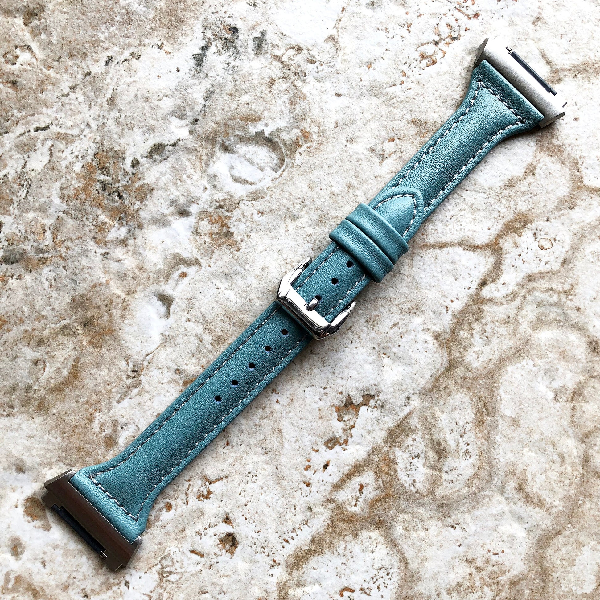 Fitbit Ionic Light Blue Color Slim Elegant Soft Leather Band Strap Bracelet for Smartwatch Quick Release Adapters in Silver Rose Gold Black