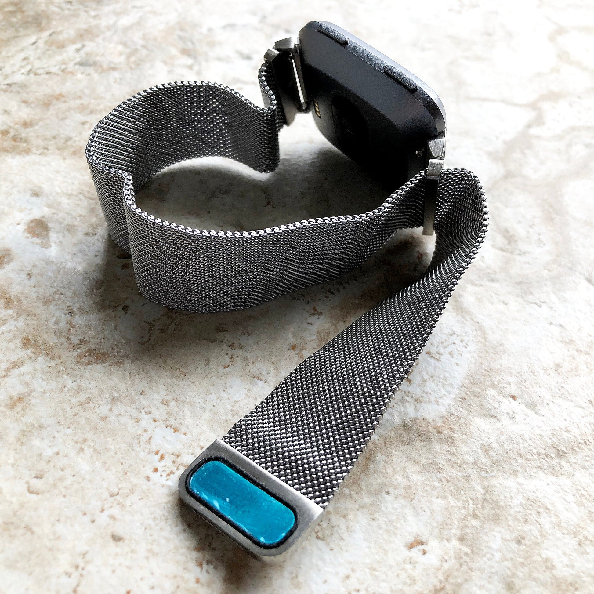 Fitbit Watch Silver Color Band Set Crystal Bezel Bling Case Cover for Versa 2 3 4 and Sense 1 2 Smartwatches Milanese Strap Protective Frame