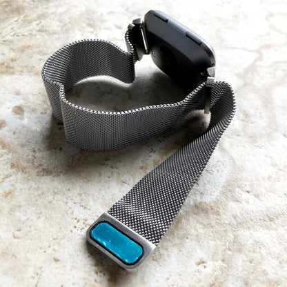 Fitbit Watch Silver Color Band Set Crystal Bezel Bling Case Cover for Versa 2 3 4 and Sense 1 2 Smartwatches Milanese Strap Protective Frame
