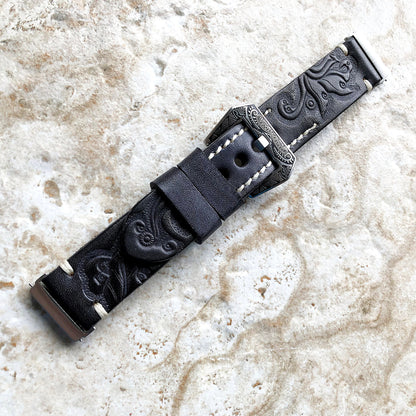 Band for Fitbit Versa 2 3 4 Sense 2 Black Gray Tooled Embossed Leather Bracelet Watch Strap Quick Release Adapters Silver Rose Gold Black