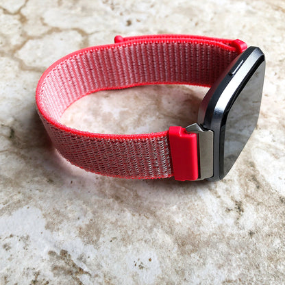 Fitbit Versa 2 3 4 Sense 2 Sports Band Hot Pink Loop and Hook Strap Watch Bands Straps Adjustable with Quick Adapters Silver Rose Gold Black