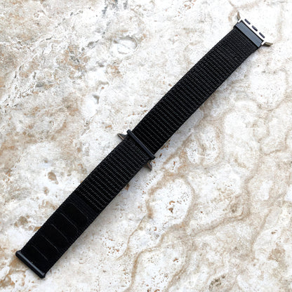 Apple Black Band Loop and Hook for iWatch Ultra 2 49mm and 9 8 Series 41mm 45mm Case Adjustable Sports Strap Bracelet Soft Nylon Weave