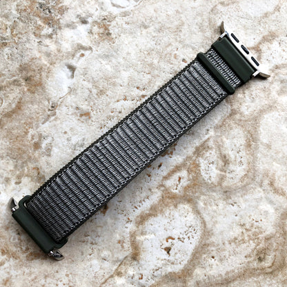 Apple Watch Green Olive Band Loop Hook for iWatch All Series 38mm 40mm 41mm 42mm 44mm 45mm 49mm Sports Adjustable Strap Soft Nylon Weave