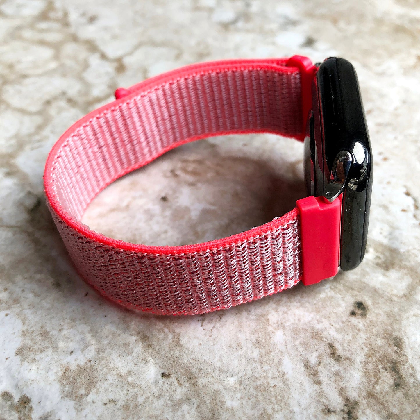 Apple Hot Pink Band Loop and Hook for iWatch Ultra 2 9 8 7 SE 6 5 4 3 2 1 Series 38mm 40 41 42mm 44mm 45mm 49mm Sport Strap Soft Nylon Weave