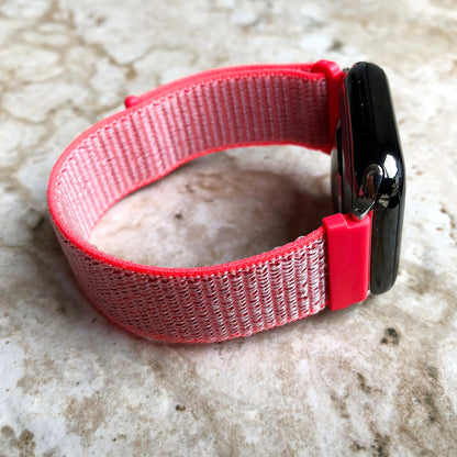 Apple Hot Pink Band Loop and Hook for iWatch Ultra 2 9 8 7 SE 6 5 4 3 2 1 Series 38mm 40 41 42mm 44mm 45mm 49mm Sport Strap Soft Nylon Weave