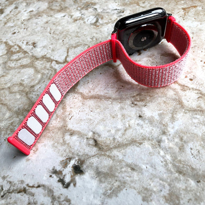 Apple Hot Pink Band Loop and Hook for iWatch Ultra 2 9 8 7 SE 6 5 4 3 2 1 Series 38mm 40 41 42mm 44mm 45mm 49mm Sport Strap Soft Nylon Weave