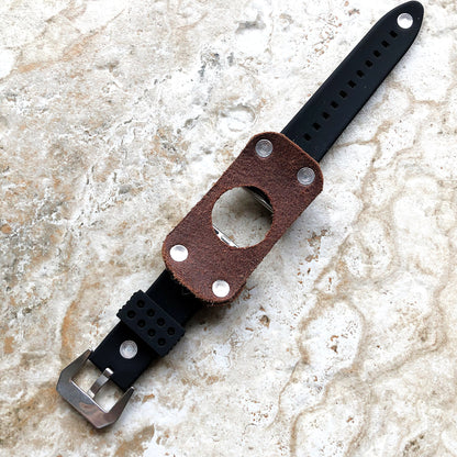 Apple Brown Leather with Black Rubber Band for iWatch Ultra 2 9 8 7 6 SE 5 4 3 2 1 Case 38mm 40 41mm 42mm 44mm 45mm 49mm Bracelet Strap Cuff