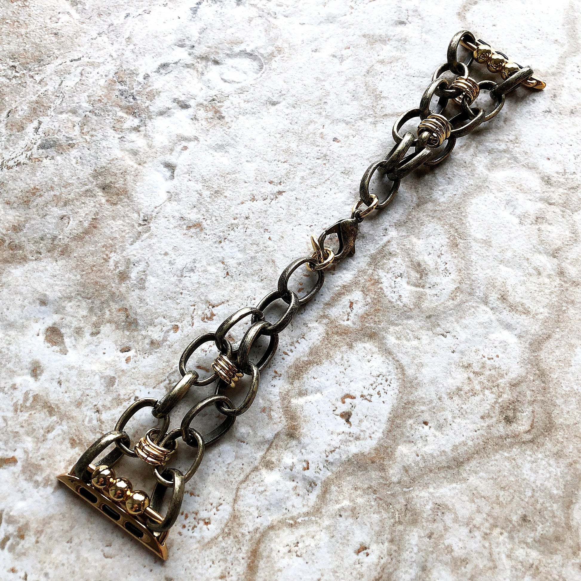 Apple Watch Ultra 2 9 8 7 SE 6 5 4 3 2 1 Bracelet for iWatch 38mm 40mm 41mm 42mm 44mm 45mm 49mm Antique Gold Color Chain Link Band Handmade