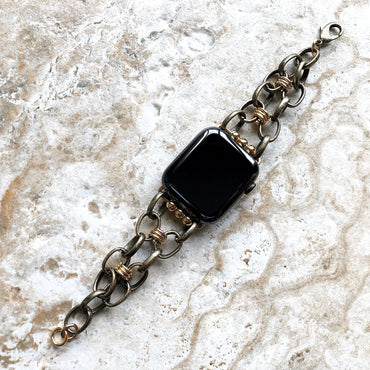 Apple Watch Ultra 2 and 9 8 Series Bracelet for iWatch 41mm 45mm 49mm Case Antique Gold Color Chain Link Band Handmade Fashion Jewelry Strap