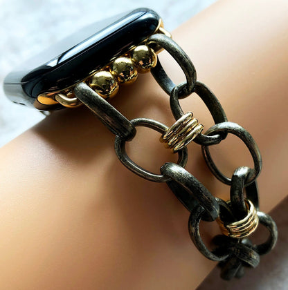 Apple Watch Ultra 2 9 8 7 SE 6 5 4 3 2 1 Bracelet for iWatch 38mm 40mm 41mm 42mm 44mm 45mm 49mm Antique Gold Color Chain Link Band Handmade