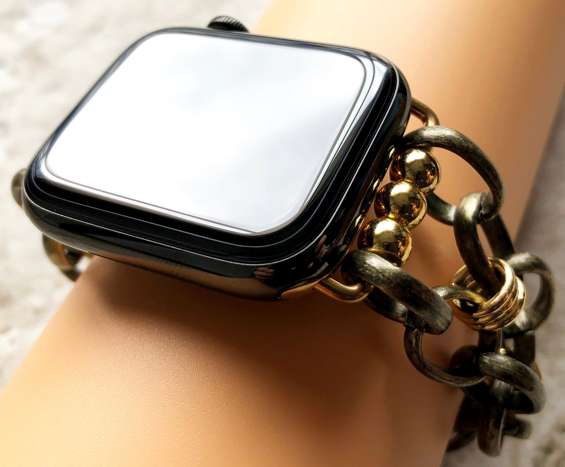 Apple Watch Ultra 2 9 8 7 SE 6 5 4 3 2 1 Bracelet for iWatch 38mm 40mm 41mm 42mm 44mm 45mm 49mm Antique Gold Color Chain Link Band Handmade