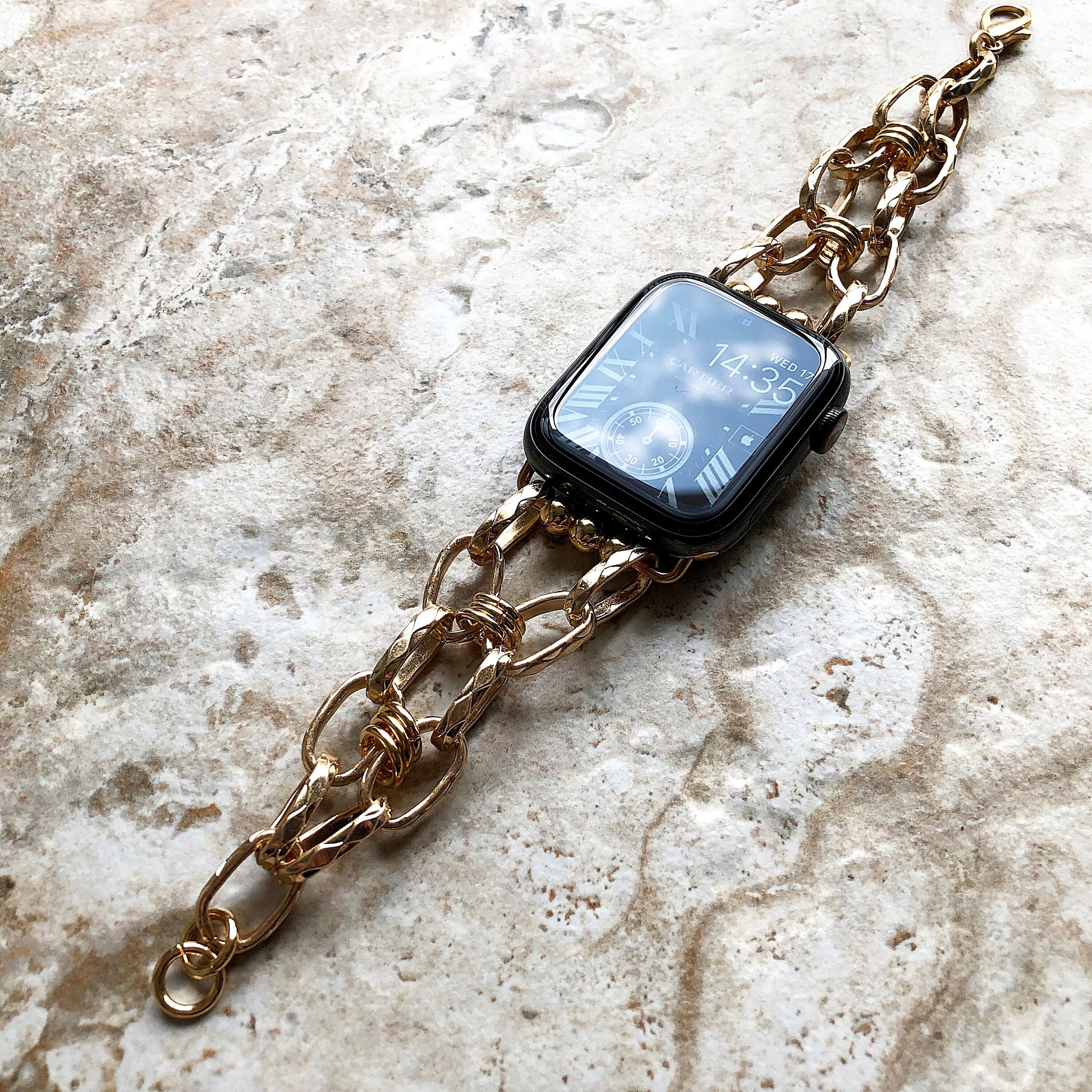 Apple Watch Braided Bracelet Gold Color Chain Links Band Compatible with iWatch 38mm 40mm 41mm 42mm 44mm 45mm 49mm Handmade Custom Jewelry