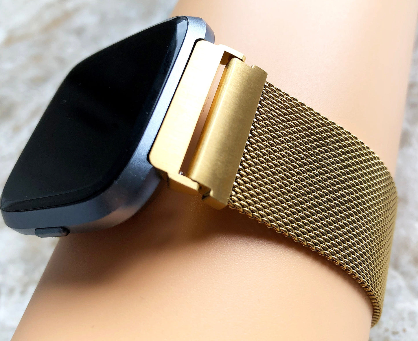 Fitbit Watch Gold Color Band Set Crystal Bezel Bling Case Cover for Versa 2 3 4 and Sense 1 2 Smartwatches Milanese Strap Protective Frame