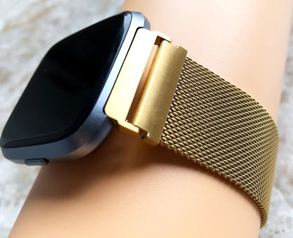 Fitbit Watch Gold Color Band Set Crystal Bezel Bling Case Cover for Versa 2 3 4 and Sense 1 2 Smartwatches Milanese Strap Protective Frame
