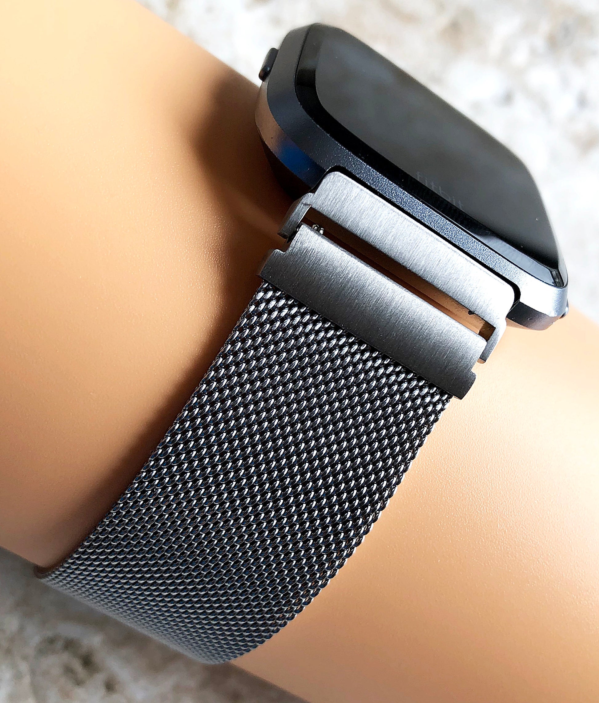 Fitbit Watch Silver Color Band Set Crystal Bezel Bling Case Cover for Versa 2 3 4 and Sense 1 2 Smartwatches Milanese Strap Protective Frame