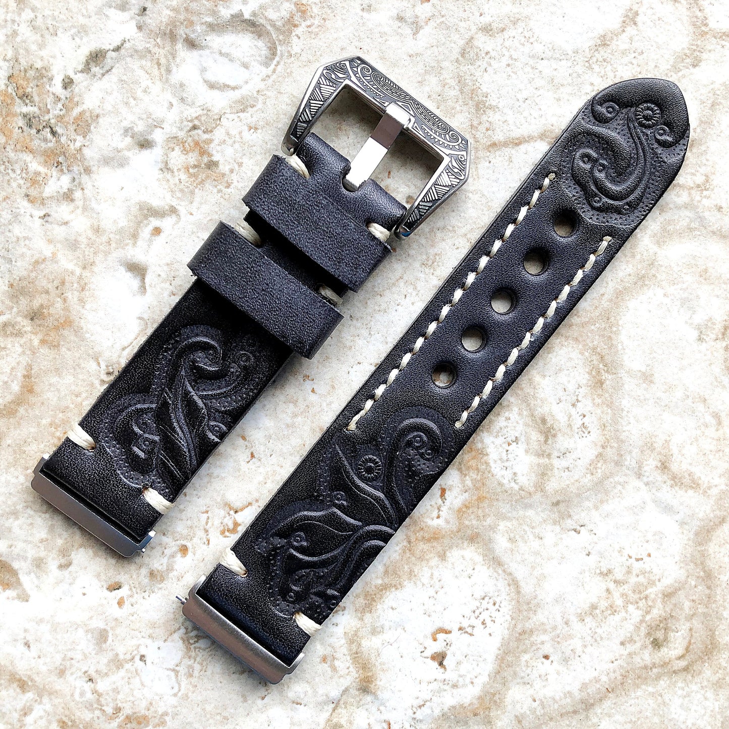 Band for Fitbit Versa 2 3 4 Sense 2 Black Gray Tooled Embossed Leather Bracelet Watch Strap Quick Release Adapters Silver Rose Gold Black