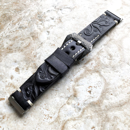 Band for Fitbit Versa 2 3 4 Sense 2 Black Gray Tooled Embossed Leather Bracelet Watch Strap Quick Release Adapters Silver Rose Gold Black