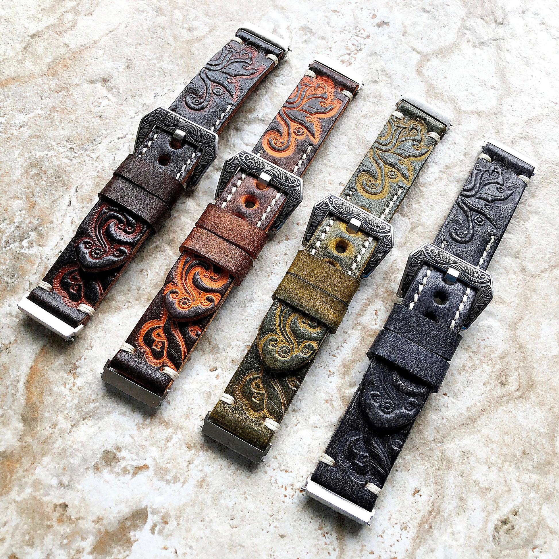Band for Fitbit Versa 2 3 4 Sense 2 Brown and Orange Embossed Leather Bracelet Watch Strap Quick Release Adapters Silver Rose Gold Black