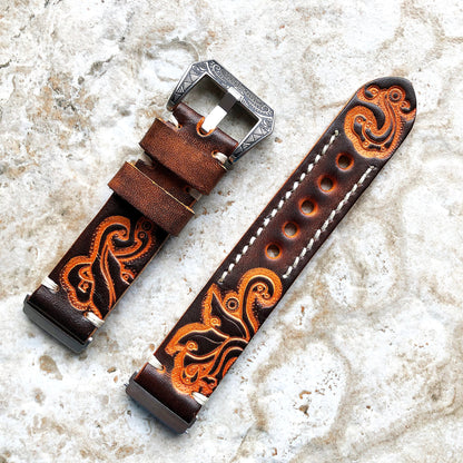 Band for Fitbit Versa 2 3 4 Sense 2 Brown and Orange Embossed Leather Bracelet Watch Strap Quick Release Adapters Silver Rose Gold Black