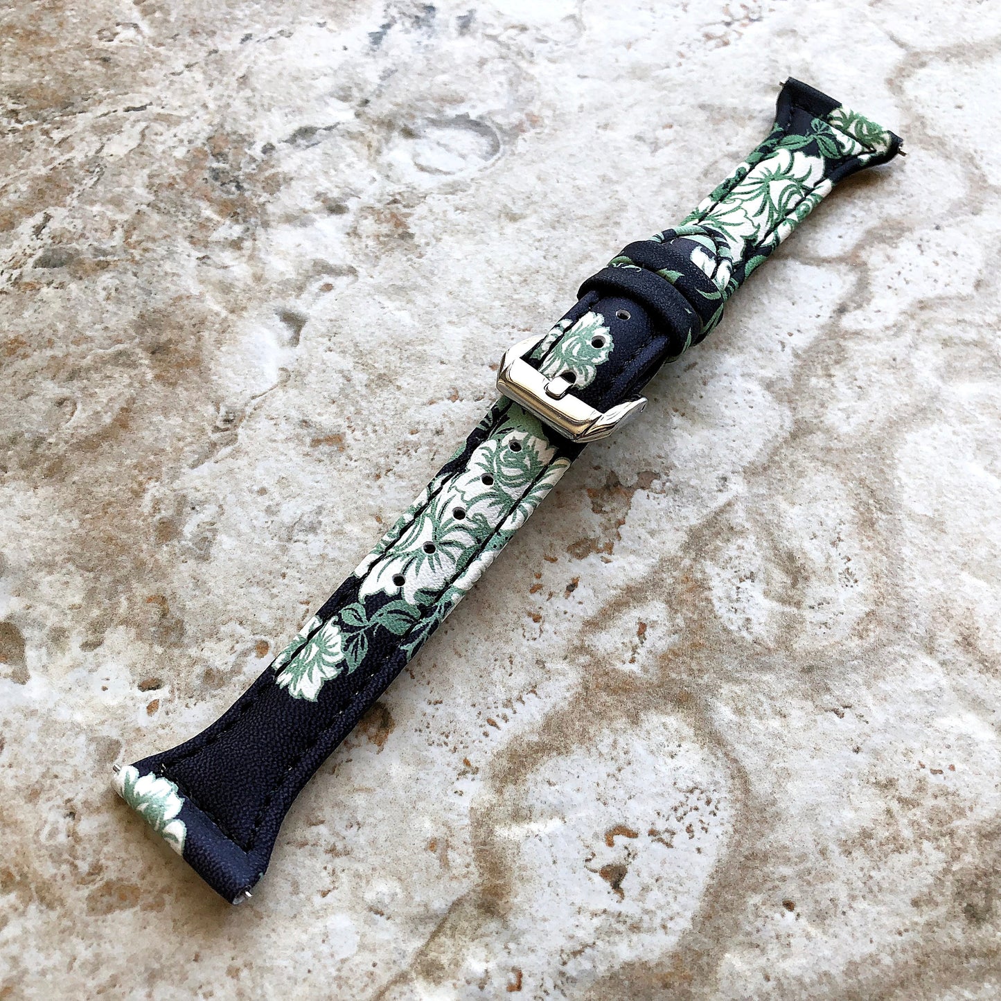 Fitbit Versa Lite 2 3 4 Sense 2 Band W Roses Slim Elegant Leather Strap with Stitching Details Quick Release Pins Adapters Silver Rose Gold