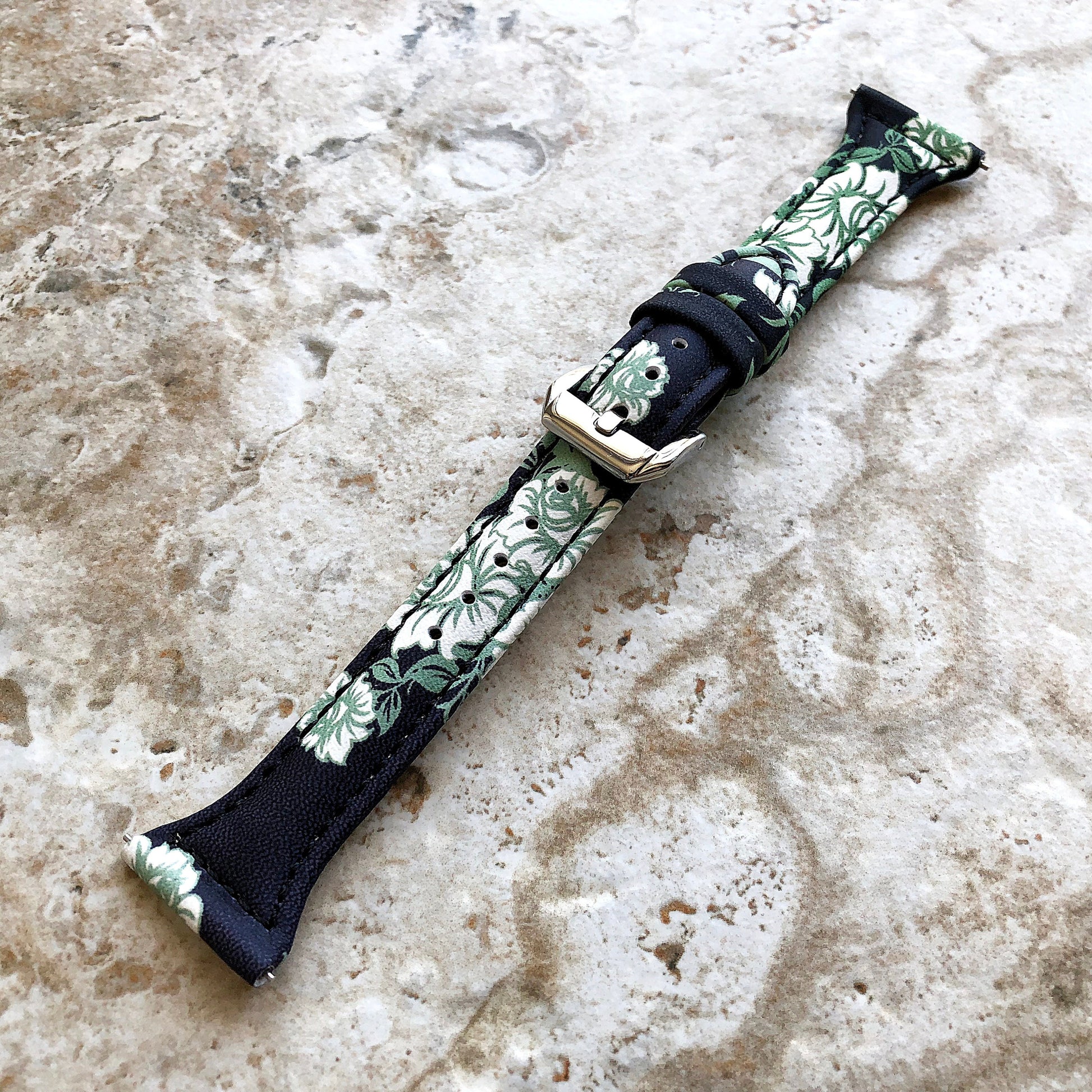 Fitbit Versa Lite 2 3 4 Sense 2 Band W Roses Slim Elegant Leather Strap with Stitching Details Quick Release Pins Adapters Silver Rose Gold