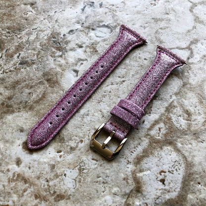 Fitbit Versa 2 3 4 Sense 2 Band Pink Sparkling Glitter Slim Elegant Soft Leather Strap with Stitching Details and Quick Release Attachments