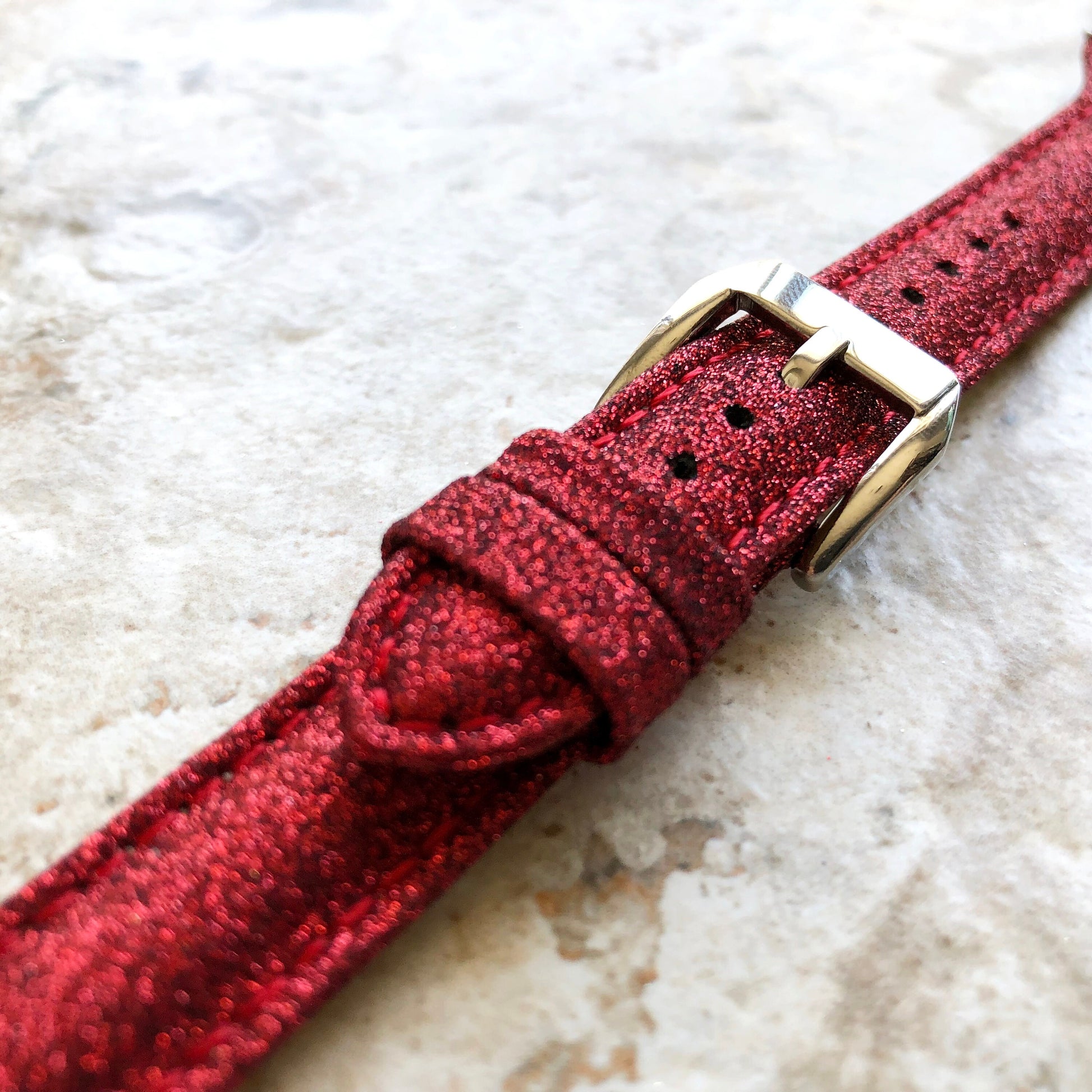 Fitbit Versa 2 3 4 Sense 2 Band Red Sparkling Glitter Slim Elegant Soft Leather Strap with Stitching Details and Quick Release Attachments