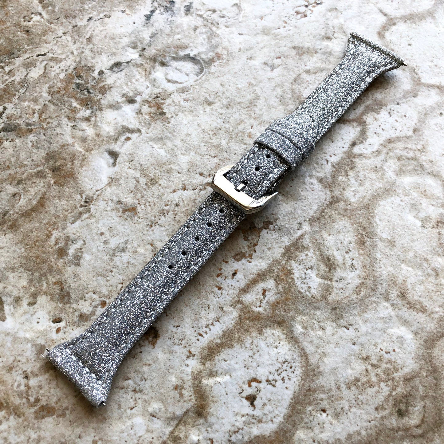 Fitbit Versa 2 3 4 Sense 2 Band Silver Sparkling Glitter Slim Elegant Soft Leather Strap with Stitching Details Quick Release Attachments