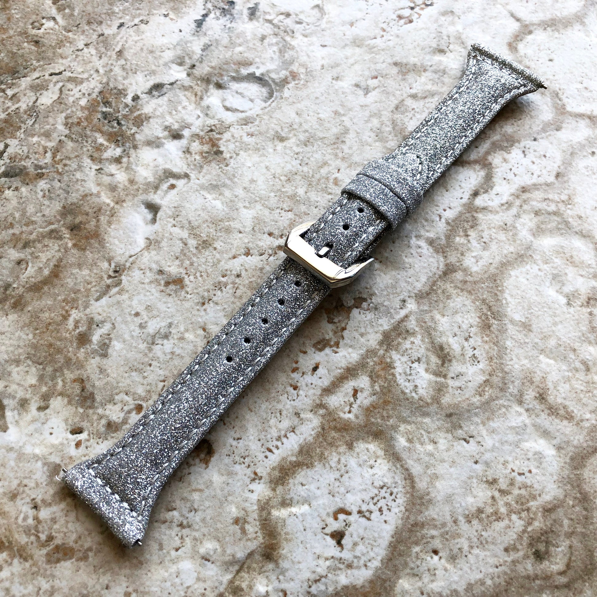 Fitbit Versa 2 3 4 Sense 2 Band Silver Sparkling Glitter Slim Elegant Soft Leather Strap with Stitching Details Quick Release Attachments