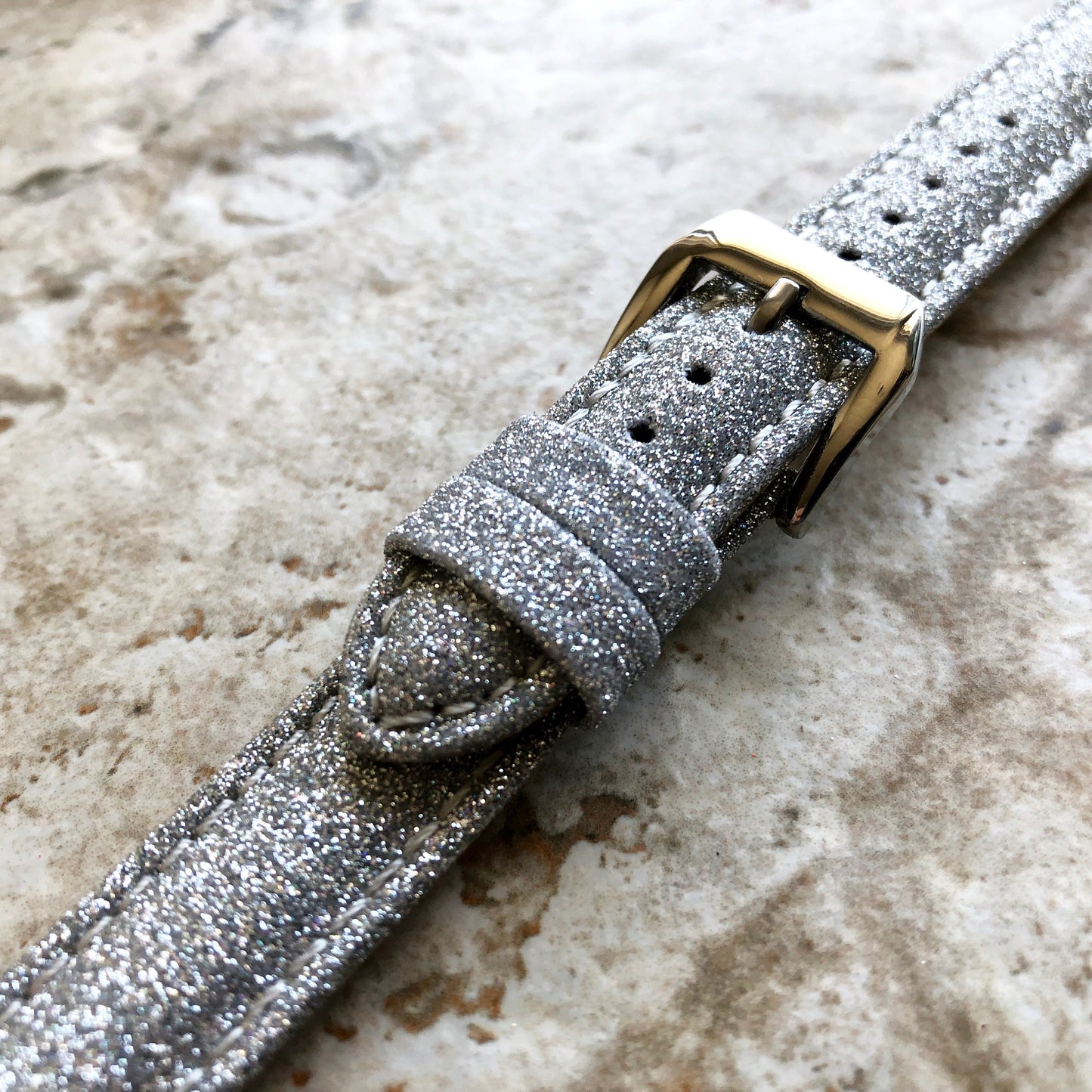 Fitbit Versa 2 3 4 Sense 2 Band Silver Sparkling Glitter Slim Elegant Soft Leather Strap with Stitching Details Quick Release Attachments