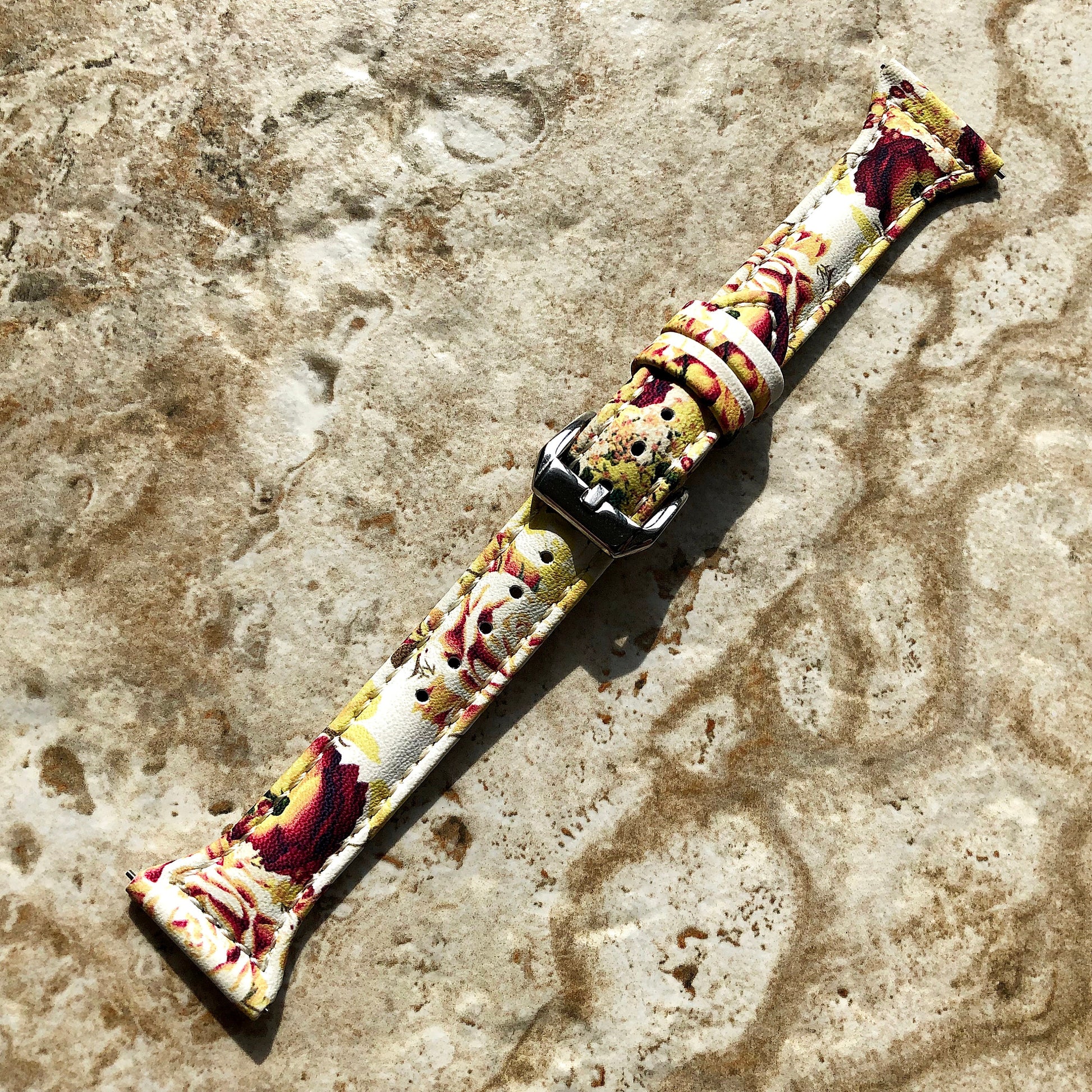 22mm Bouquet Roses Slim and Elegant Soft Leather Watch Strap Band for Wrist Hand Watches Quick Release Pins Included Easy - Ready to Attach