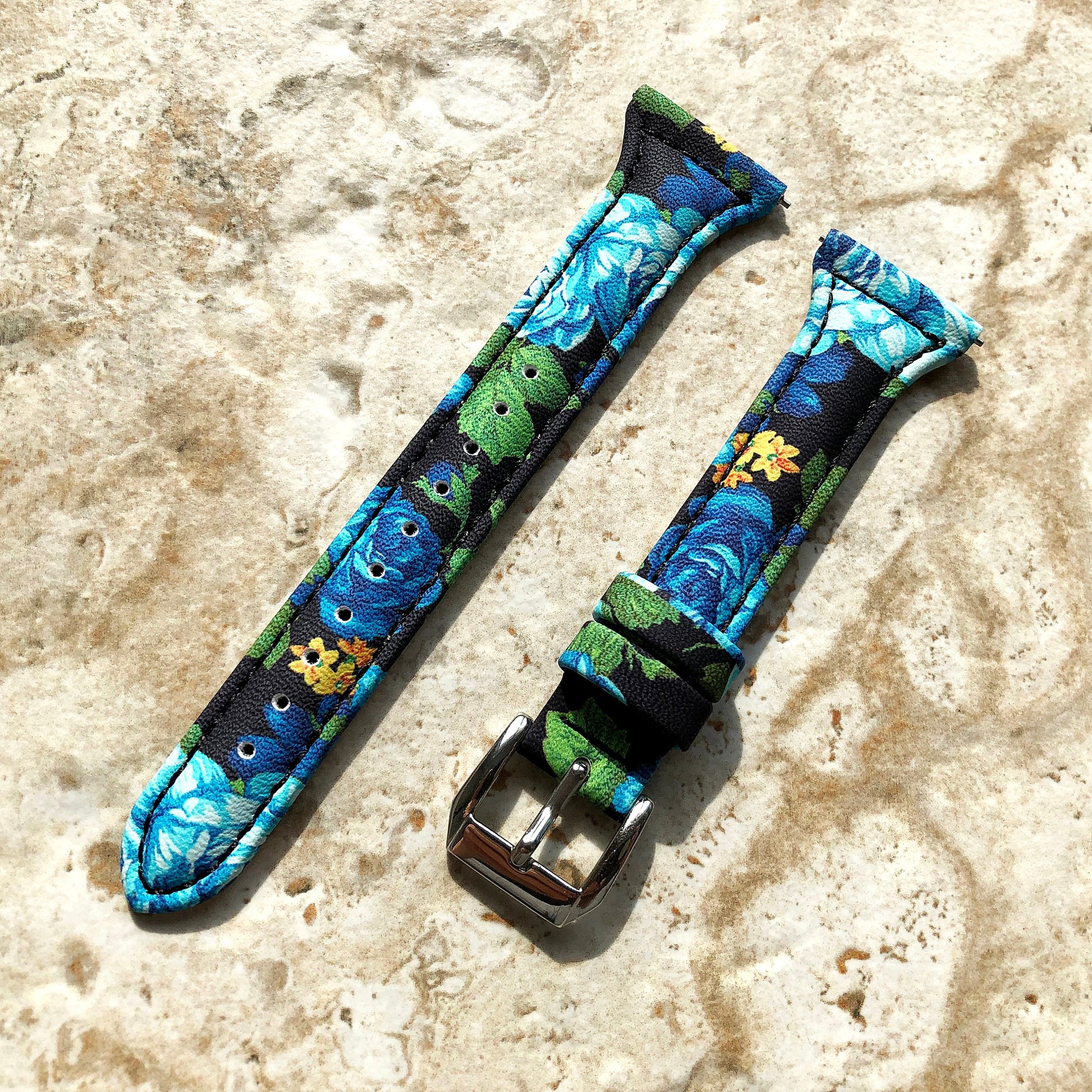 22mm Blue Roses Slim and Elegant Soft Leather Watch Strap Band for Wrist Hand Watches Quick Release Pins Included Easy - Ready to Attach