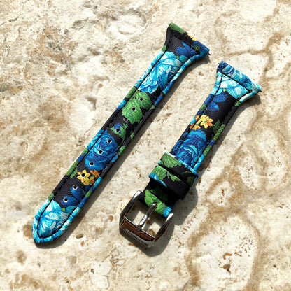 22mm Blue Roses Slim and Elegant Soft Leather Watch Strap Band for Wrist Hand Watches Quick Release Pins Included Easy - Ready to Attach