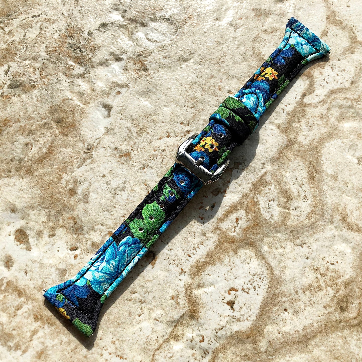 22mm Blue Roses Slim and Elegant Soft Leather Watch Strap Band for Wrist Hand Watches Quick Release Pins Included Easy - Ready to Attach