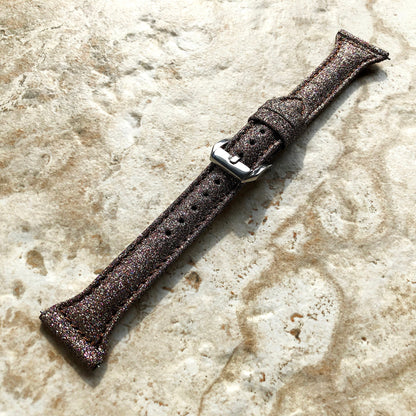 22mm Brown Sparkling Glitter Slim and Elegant Soft Leather Watch Strap Band for Wrist Hand Watches Quick Release Pins - Ready to Attach