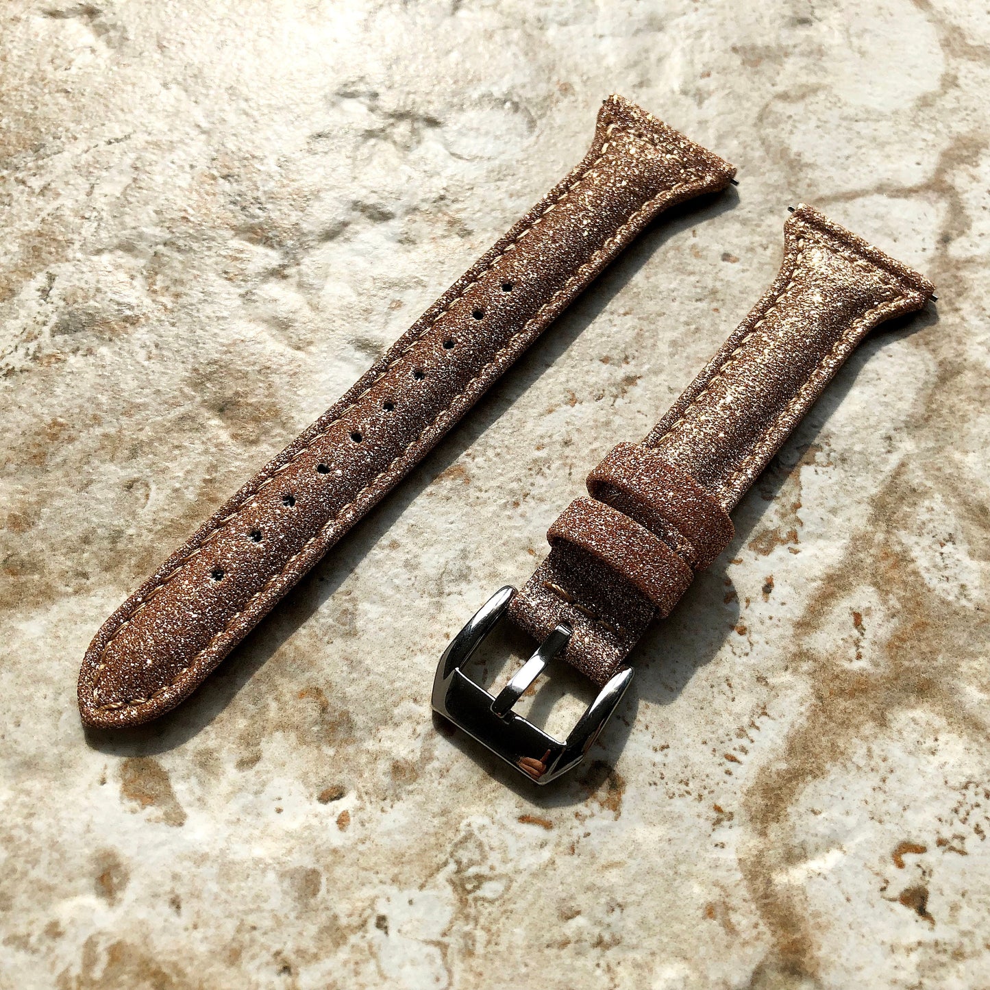 22mm Gold Sparkling Glitter Slim and Elegant Soft Leather Watch Strap Band for Wrist Hand Watches Quick Release Pins - Ready to Attach