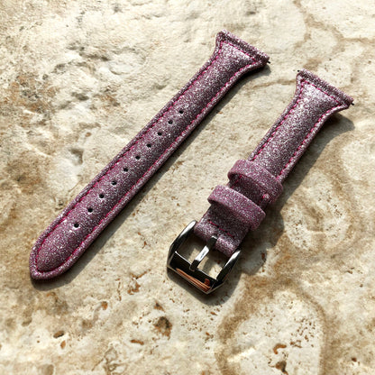 22mm Pink Sparkling Glitter Slim and Elegant Soft Leather Watch Strap Band for Wrist Hand Watches Quick Release Pins - Ready to Attach
