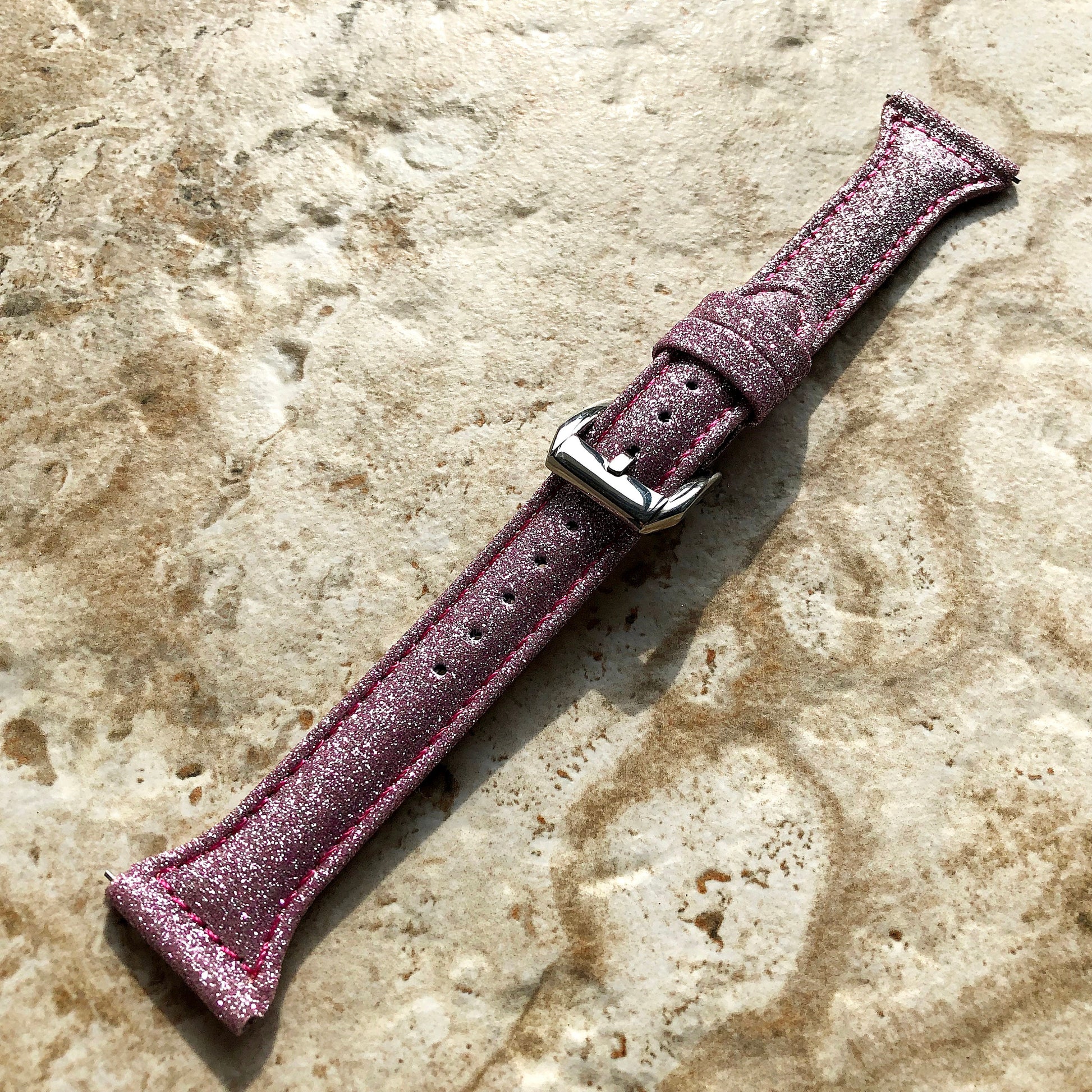 22mm Pink Sparkling Glitter Slim and Elegant Soft Leather Watch Strap Band for Wrist Hand Watches Quick Release Pins - Ready to Attach
