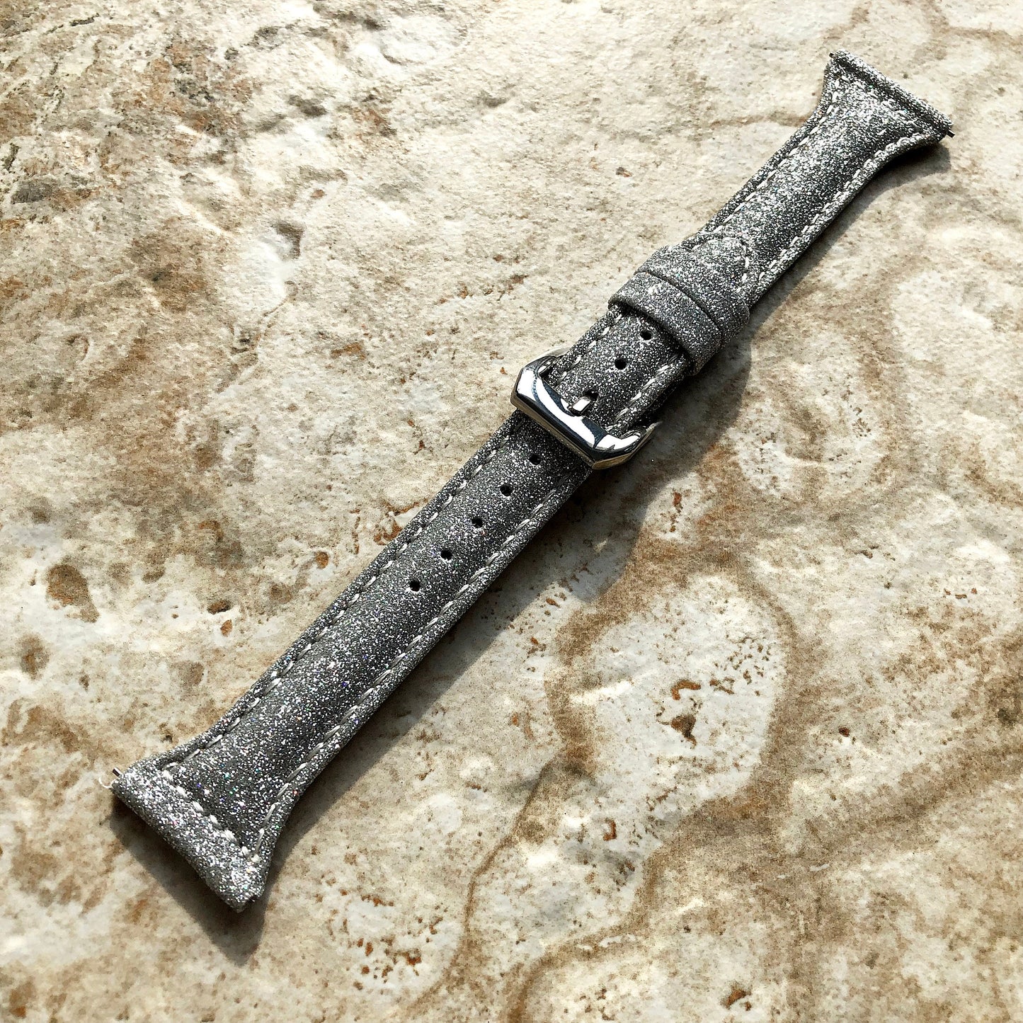 22mm Silver Sparkling Glitter Slim and Elegant Soft Leather Watch Strap Band for Wrist Hand Watches Quick Release Pins - Ready to Attach