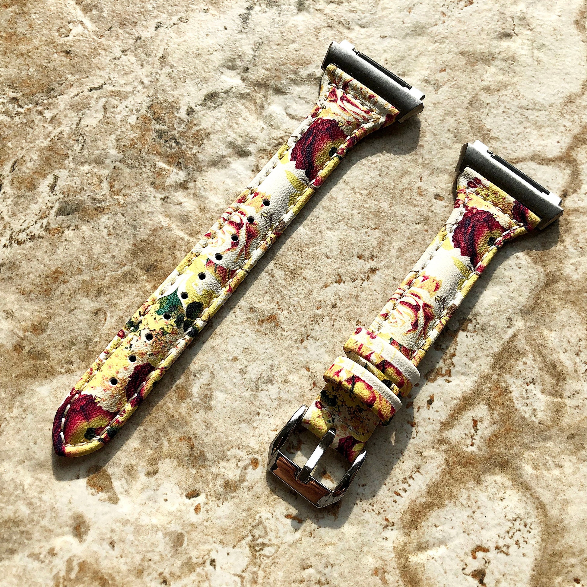 Fitbit Ionic Bouquet Roses Slim Elegant Soft Leather Band Strap Bracelet for Smartwatch Quick Release Adapters in Silver Rose Gold Black