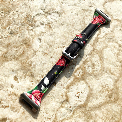 Fitbit Ionic Red Roses Slim Elegant Soft Leather Band Strap Bracelet for Smartwatch Quick Release Adapters in Silver Rose Gold Black