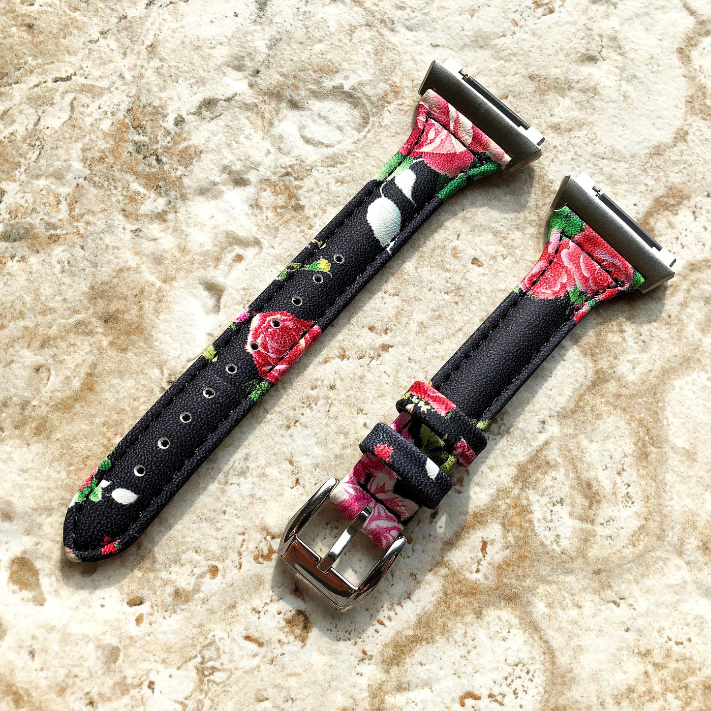 Fitbit Ionic Red Roses Slim Elegant Soft Leather Band Strap Bracelet for Smartwatch Quick Release Adapters in Silver Rose Gold Black