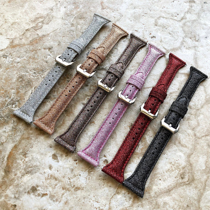 Fitbit Ionic Pink Sparkling Glitter Slim Elegant Soft Leather Band Strap Bracelet for Smartwatch Quick Adapters in Silver Rose Gold Black