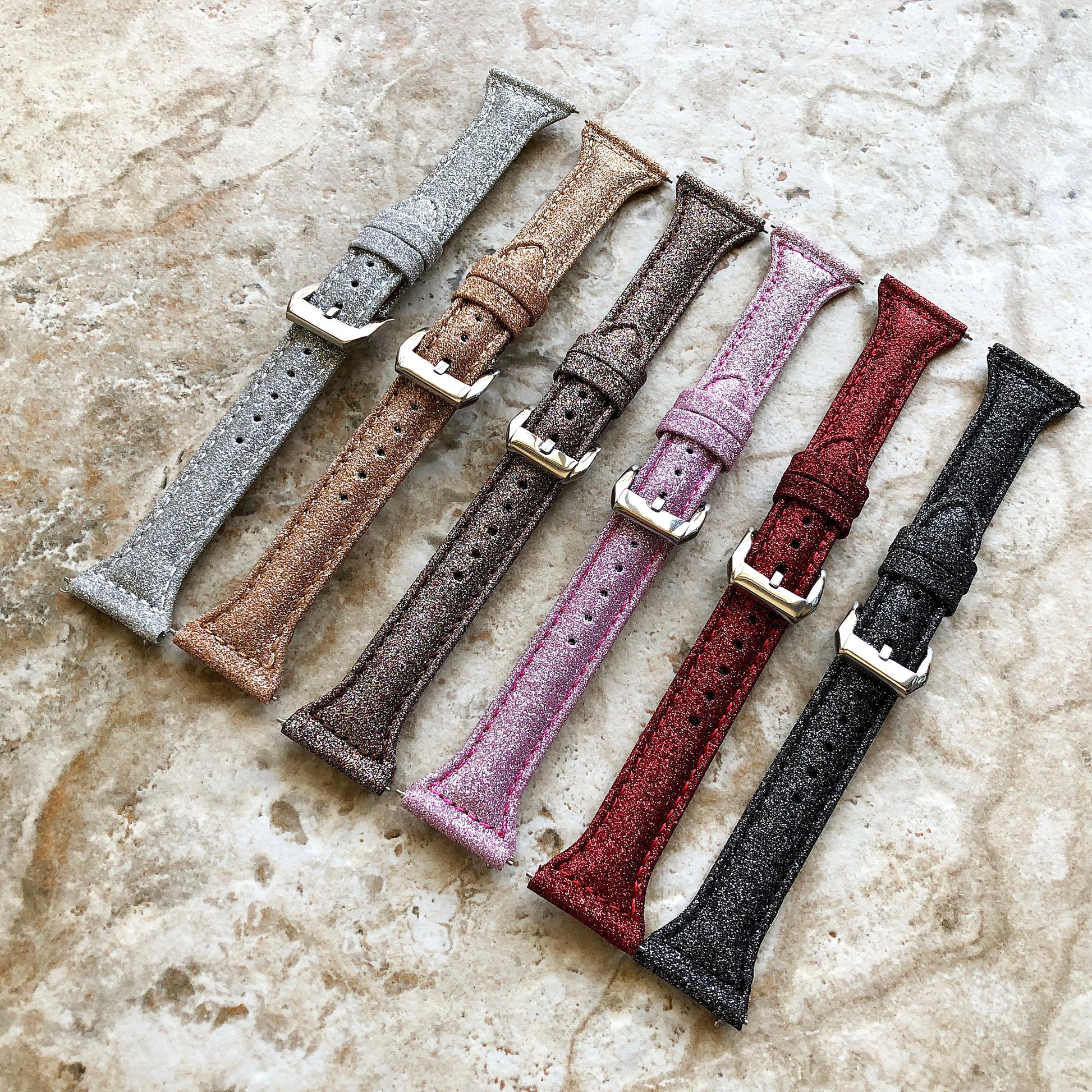 Fitbit Ionic Gold Sparkling Glitter Slim Elegant Soft Leather Band Strap Bracelet for Smartwatch Quick Adapters in Silver Rose Gold Black